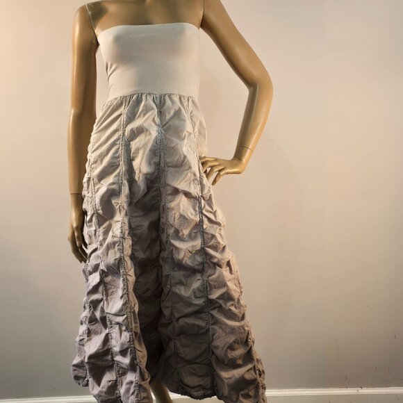 Elan Gathered Ruched Cotton Maxi Skirt Size S Boho Festival Variegated Taupe - Picture 6 of 11
